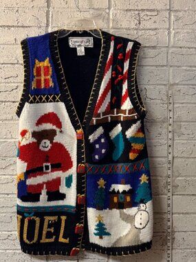 Spice of Life Vintage Christmas Sweater Vest Santa Noel Holiday Size M